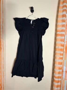 Scarlett Poppies Black Flutter Sleeve Dress with Ruffled Hem